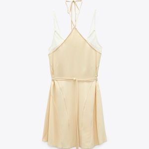 Zara mellow yellow combination lace dress with halter neckline